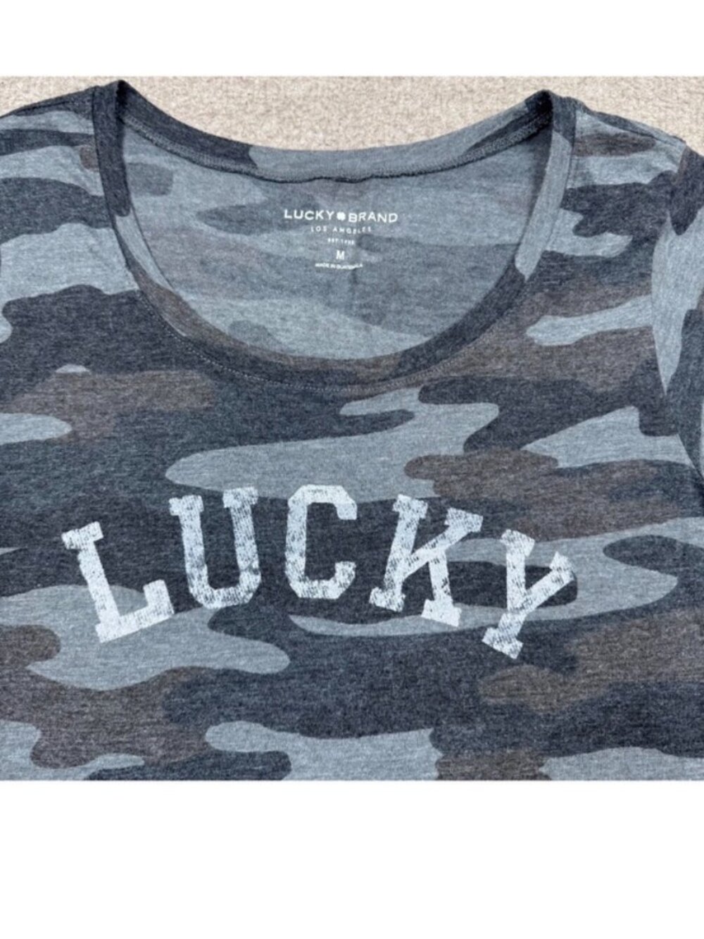 Lucky Brand T Shirt Womens Size M Black Gray Short Sleeve Crew Neck Casual - Picture 2 of 6